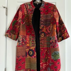 Patchwork Red Boho Kimono Coat